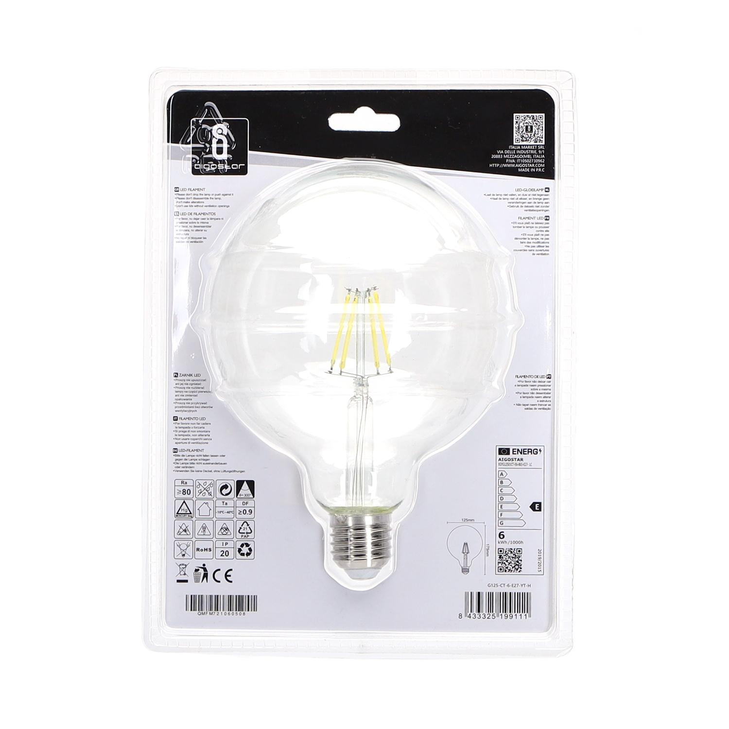 LED Filament Bulb (Clear) G125 E27 6W