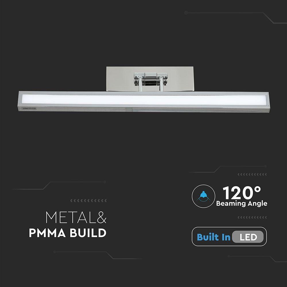 8W Kinkiet LED prostokąt, Lustra - obrazy, Chrom, Barwa: 3000K, VTAC, SKU 3984