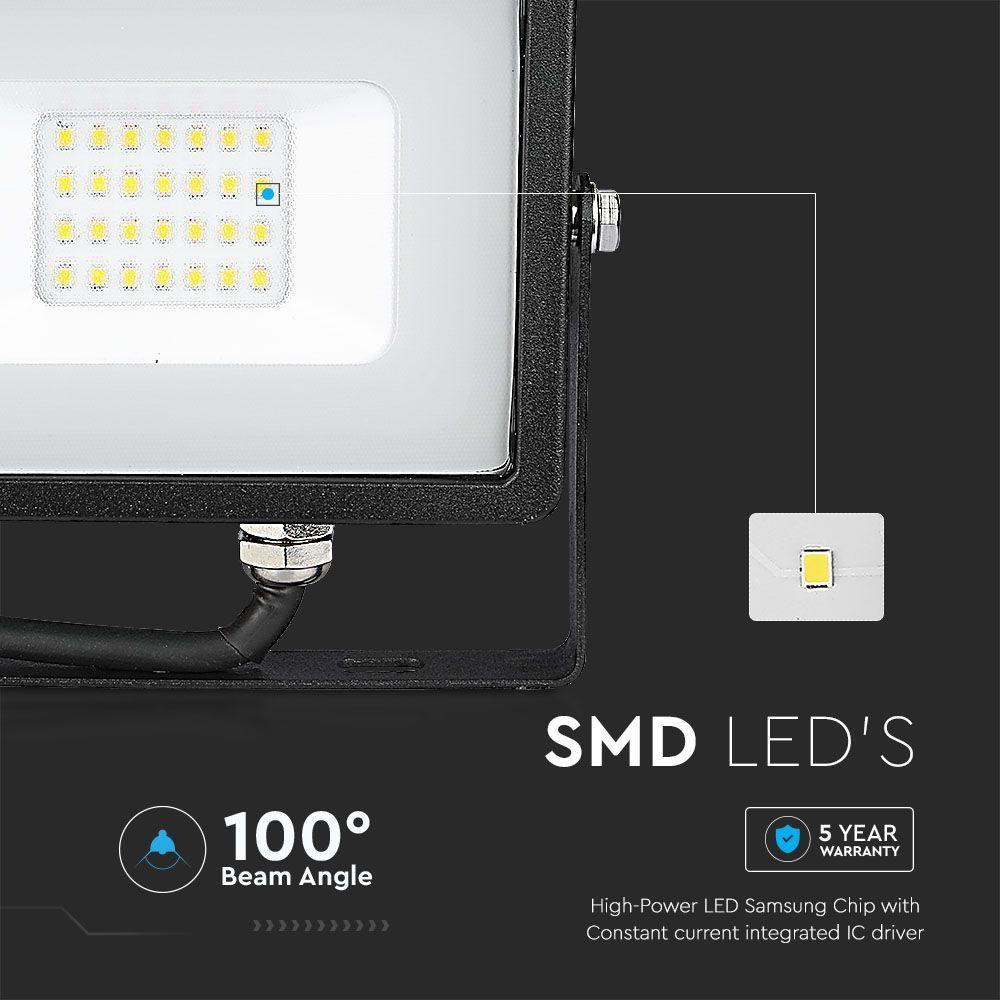 20W Naświetlacz LED SMD, Chip SAMSUNG, Przewód: 1m, Barwa:6400K, Obudowa: Czarna , VTAC, SKU 21948