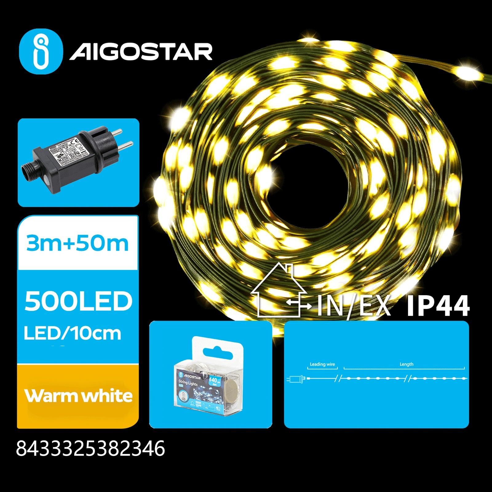 Low voltage string lights(PVC & copper), warm white, 50m