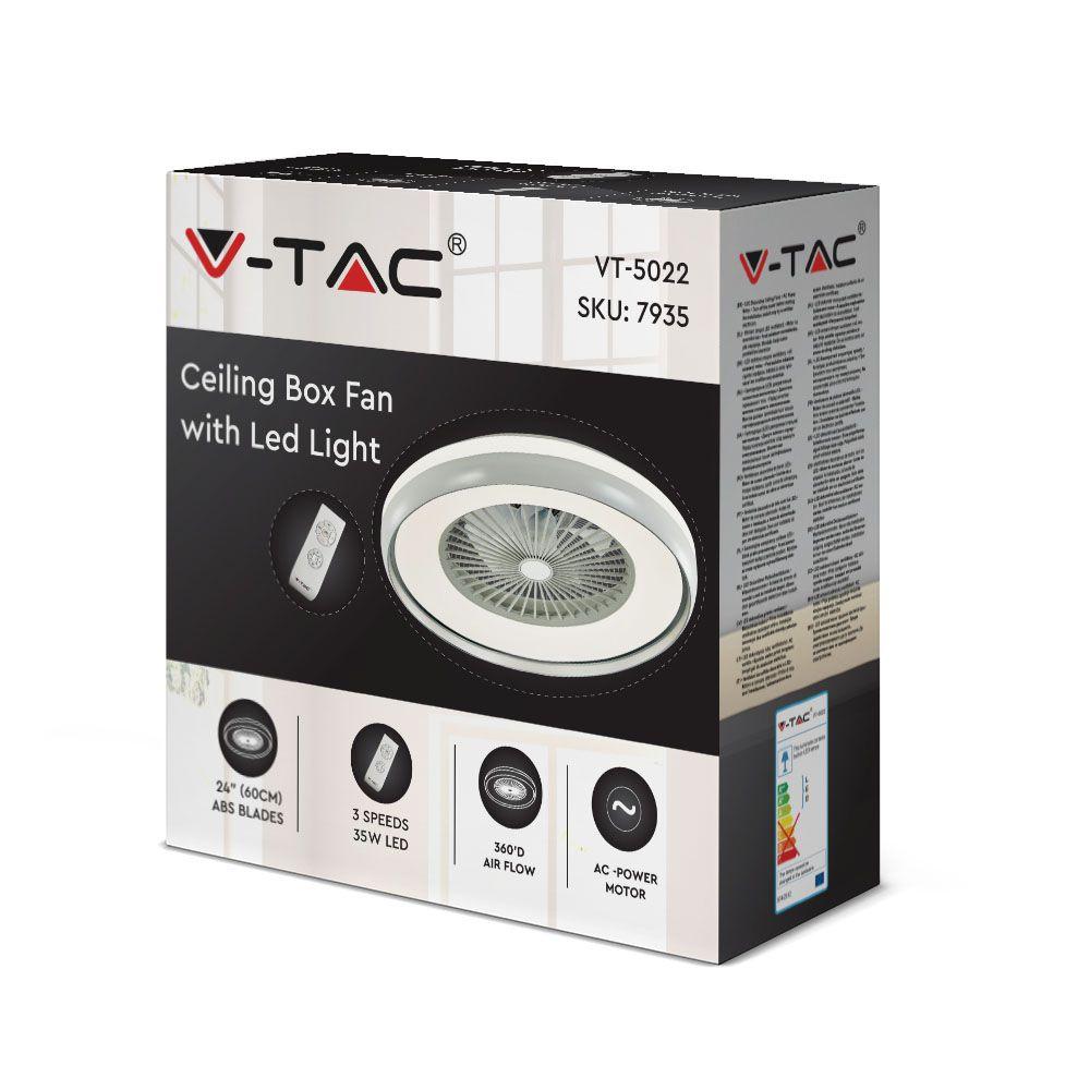 50W Lampa sufitowa LED z wentylatorem, Sterowanie RF, Barwa:3 w 1, Ring dekoracyjny: Szary, VTAC, SKU 7935