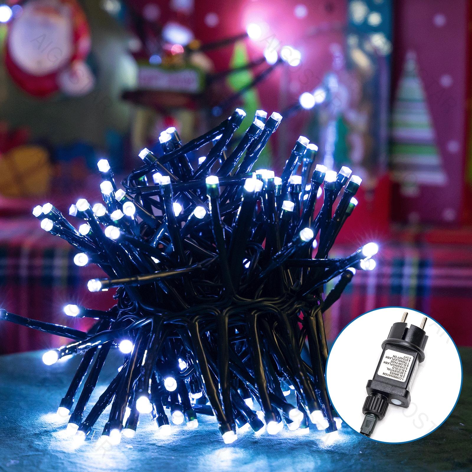 Low Voltage Firecracker Flat String Lights-Cool White-3M+5M-200LED-2.5CM/LED-green black wire-8blink+time+IP44