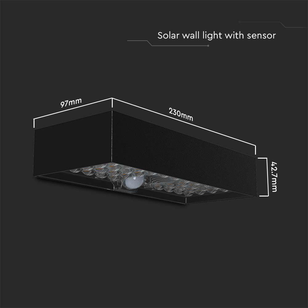 6W Lampa ścienna LED solarna 900LM, Bateria litowa 3.7v 3000mA, Barwa: 4000K, Kolor: Czarny   , VTAC, SKU 10307