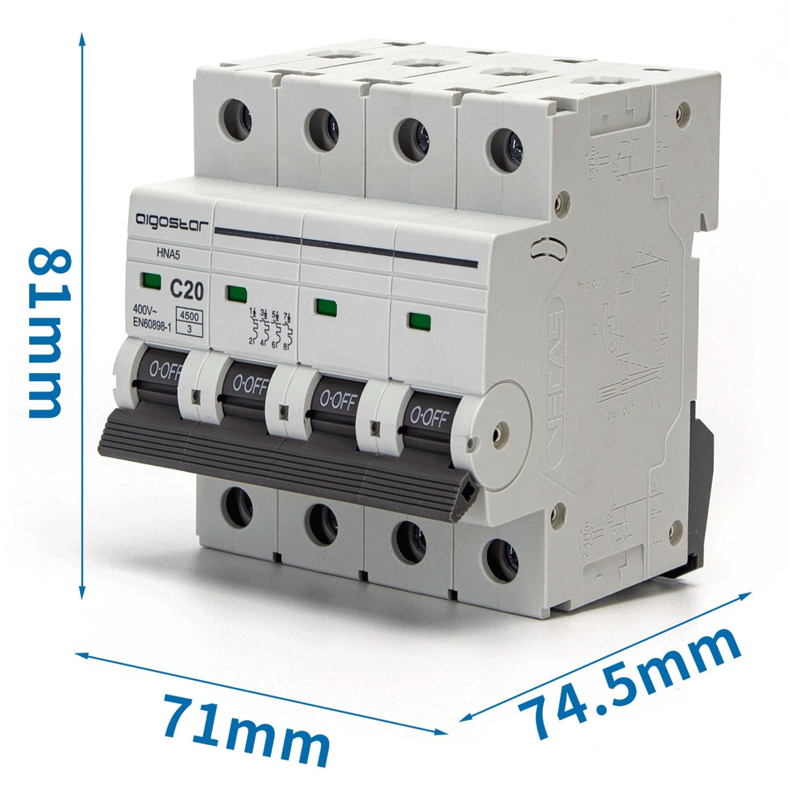 Miniature Circuit Breaker 4P 20A C CURVE Gray