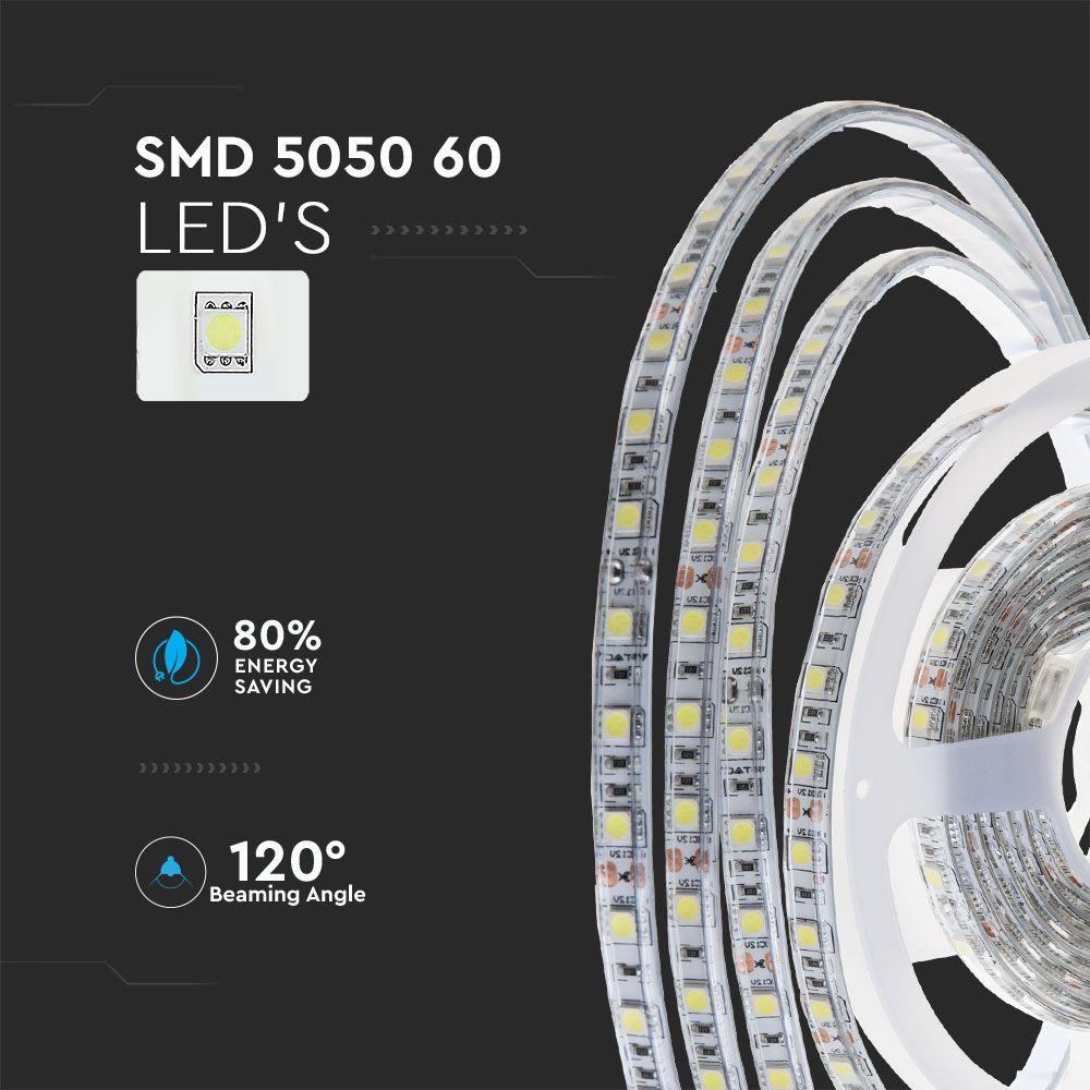 VT-5050-60 9W/M LED STRIP LIGHT(BS PLUG) 3000K SET IP65 12V(5M/ROLL)