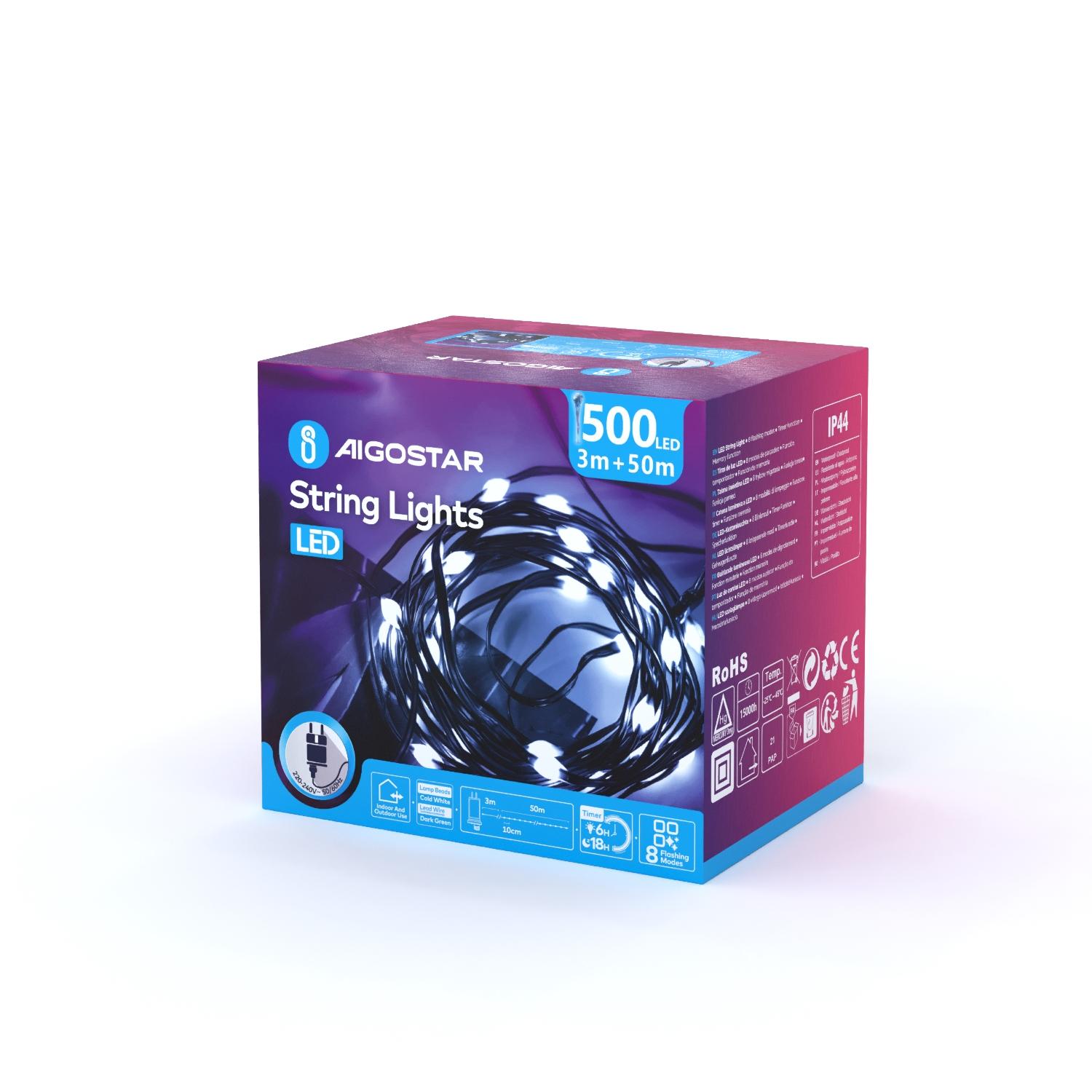 Low voltage string lights(PVC & copper), cold white, 50m