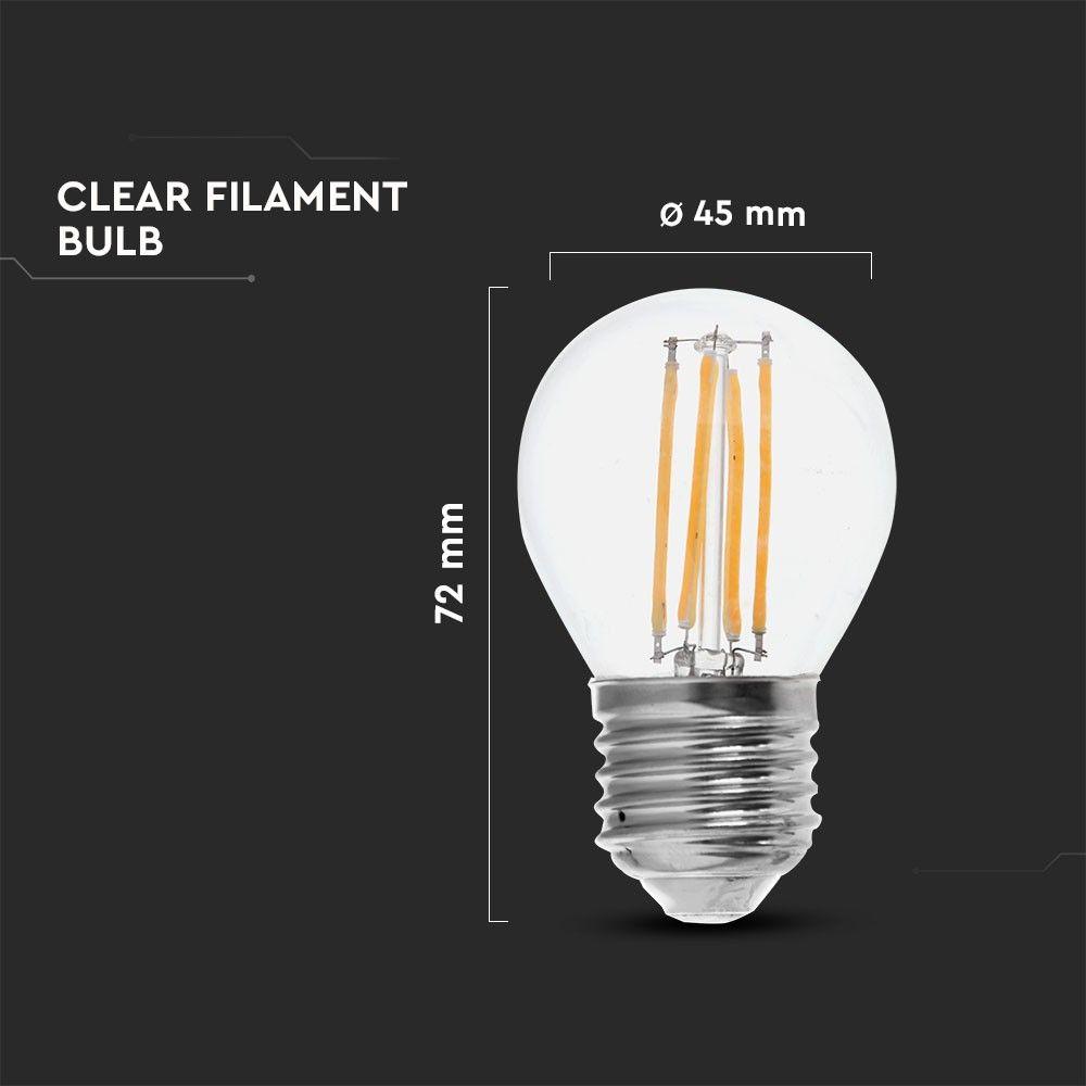 6W G45 Filament, Klosz Transparentny/ Barwa:4000K, Trzonek: E27, Skuteczność: 130lm/W, VTAC, SKU 2852