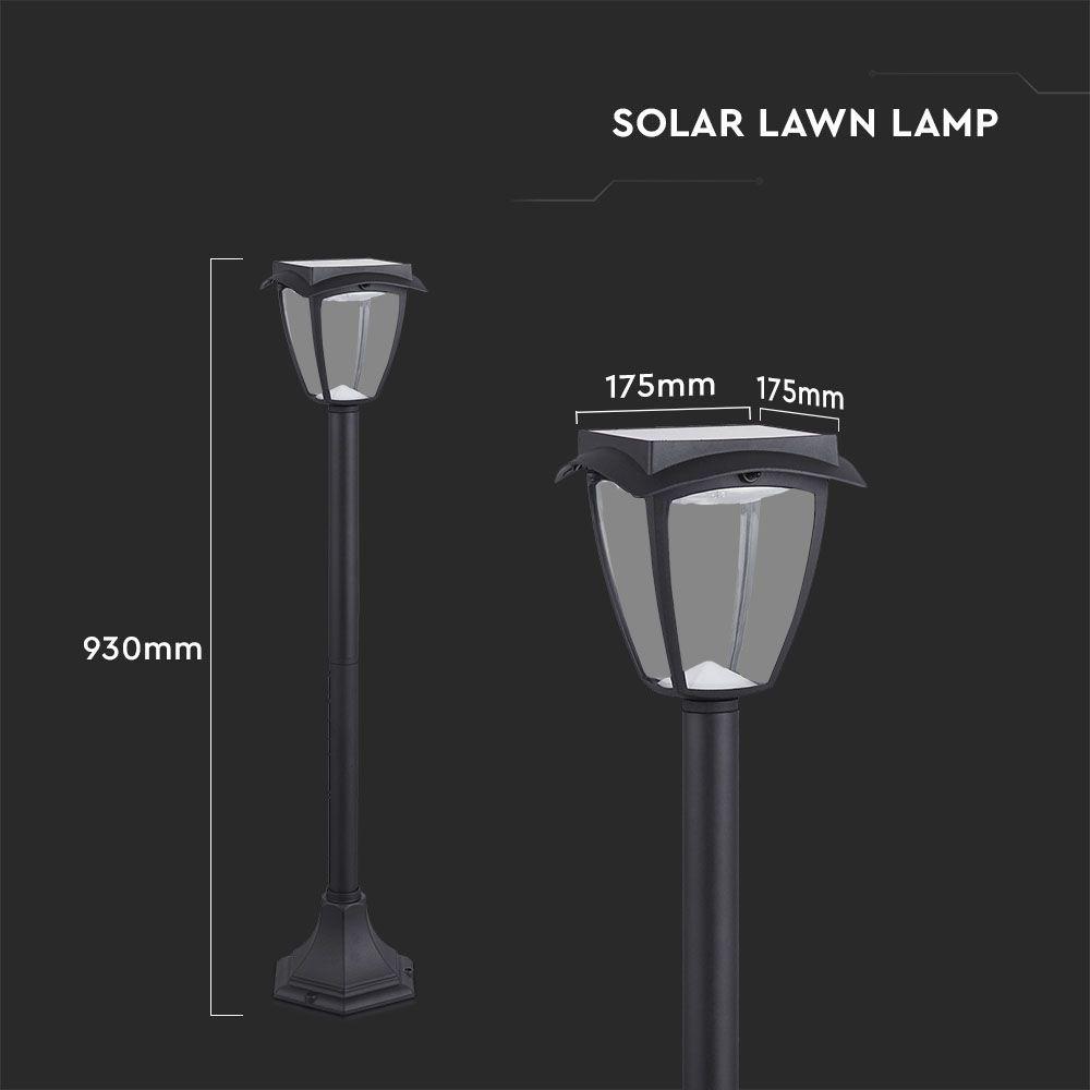 Solarna lampa stojąca ogrodowa, Wysokość: 930 mm, Obudowa: Czarna, Barwa:3000K+6000K , IP44, , VTAC, SKU 2894