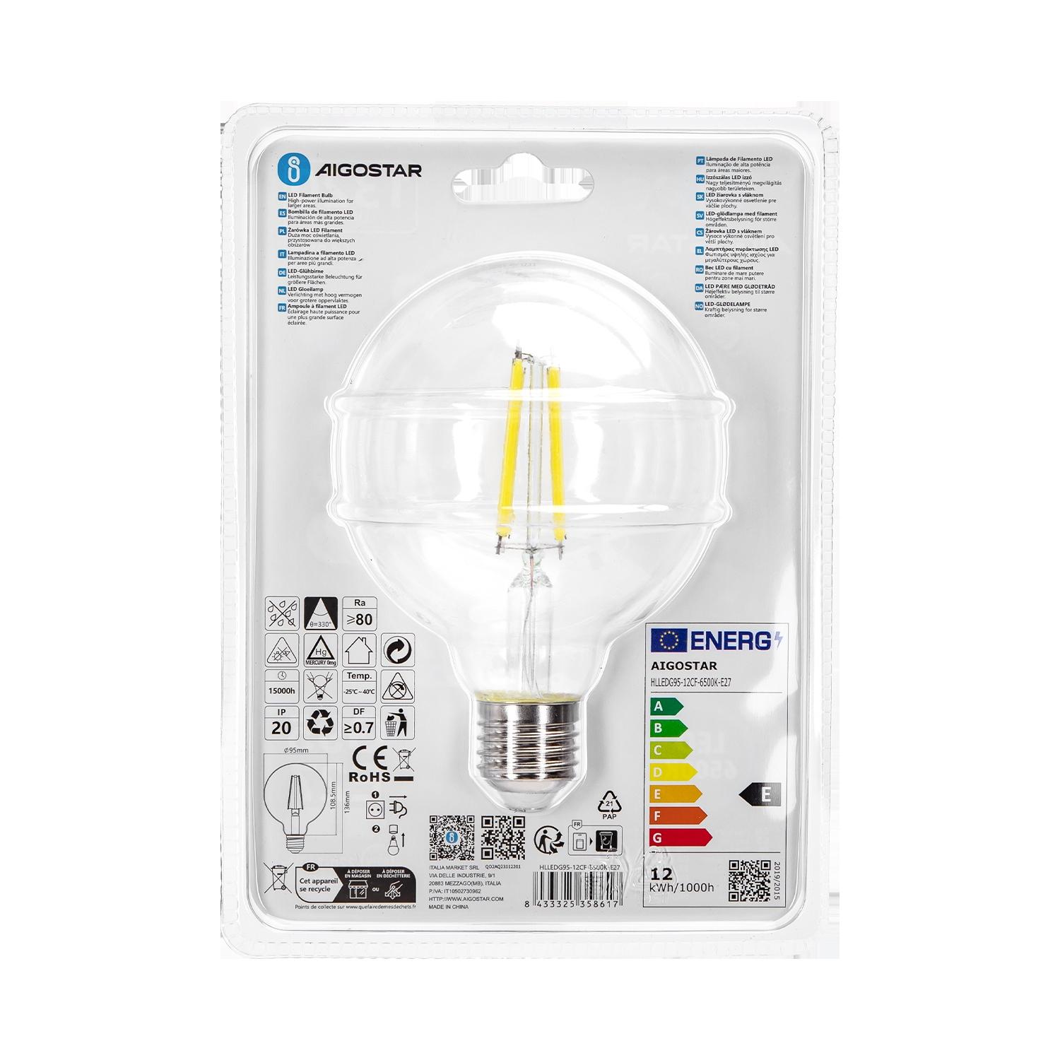 LED Filament Bulb (Clear) G95 E27 12W