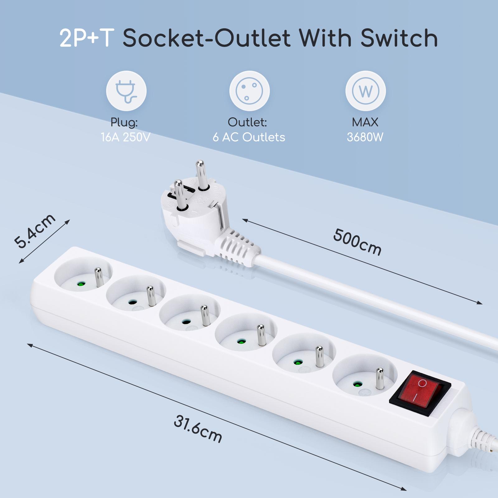 Power strips 6-way 5m H05VV-F 3G1.0m㎡ White