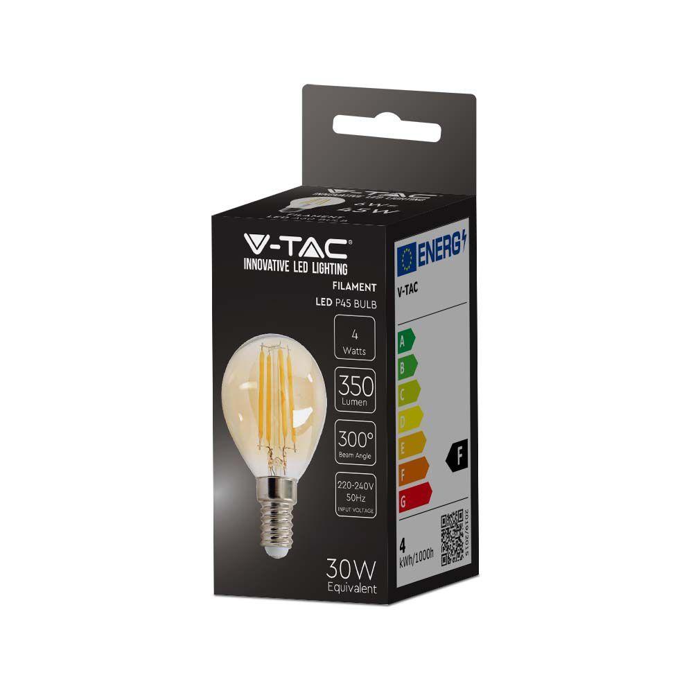 4W P45 Żarówka LED Filament, Klosz Bursztynowy, Barwa:2200K, Trzonek:E14, VTAC, SKU 214499