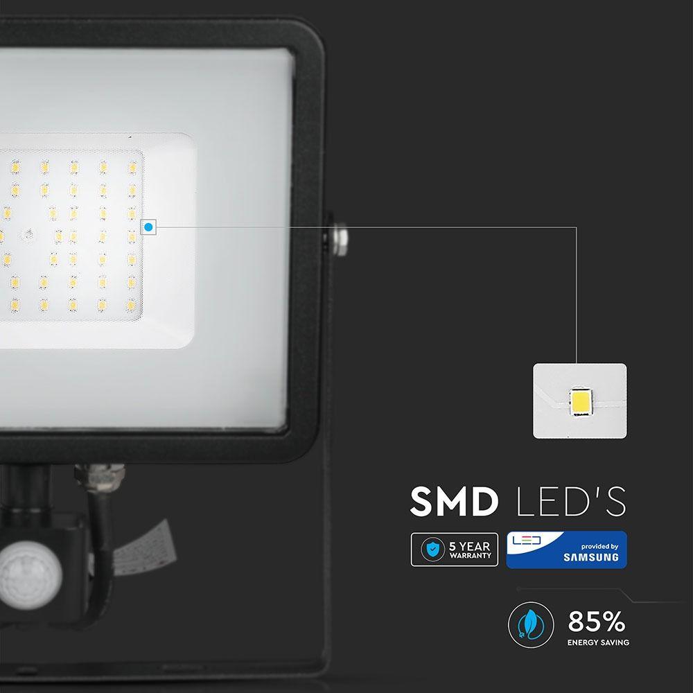 VT-50-S 50W SMD PIR SENSOR FLOODLIGHT SAMSUNG CHIP 3000K BLACK BODY