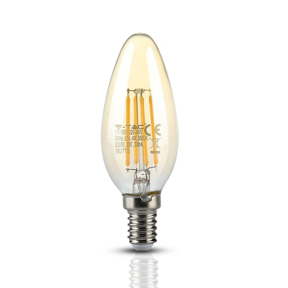 4W C35 Żarówka LED Filament, Klosz: Bursztynowy, Barwa:2200K, Trzonek:E14, VTAC, SKU 7113