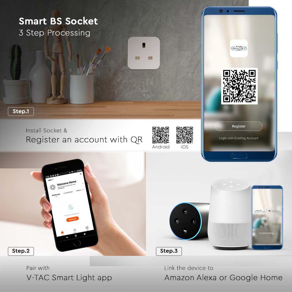 Gniazdo BS WIFI Kompatybilne z Amazon Alexa i Google Home, VTAC, SKU 7697