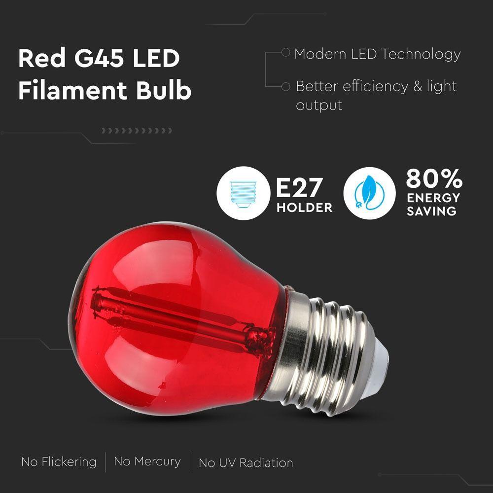 2W G45 Żarówka LED Filament, Czerwony, Trzonek:E27, VTAC, SKU 7413