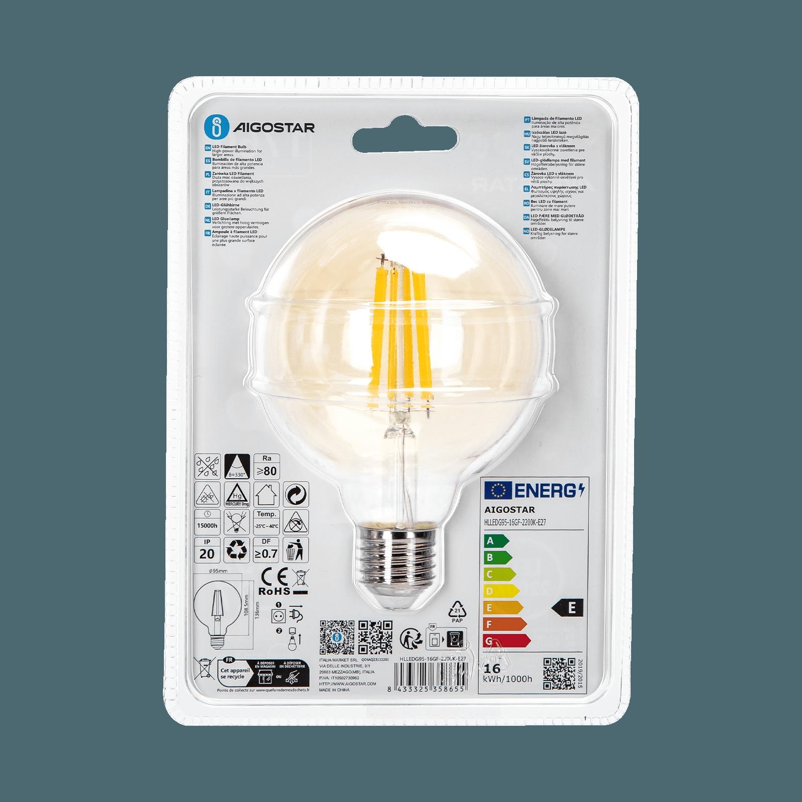 Żarówka LED Filament (Bursztynowa) G95 E27 16W