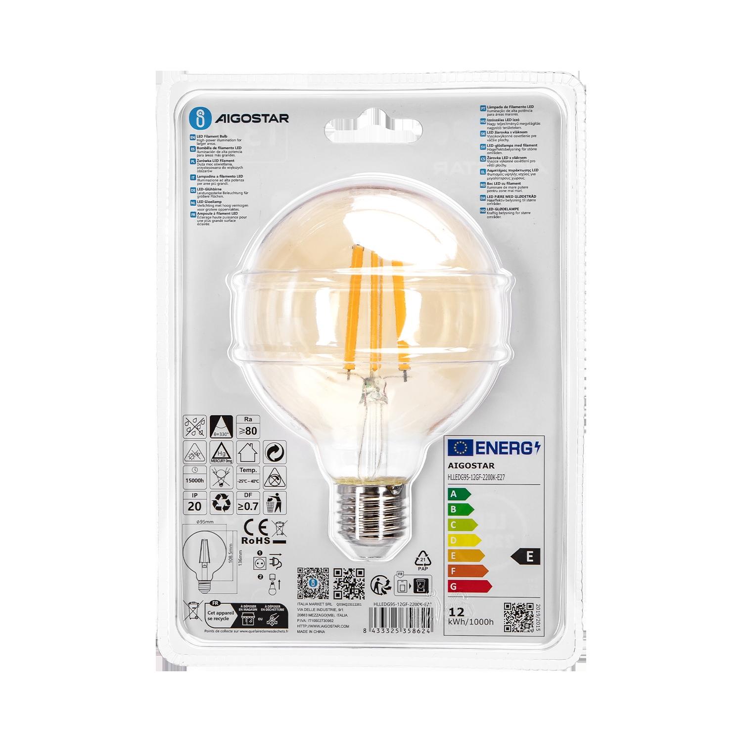 Żarówka LED Filament (Bursztynowa) G95 E27 12W