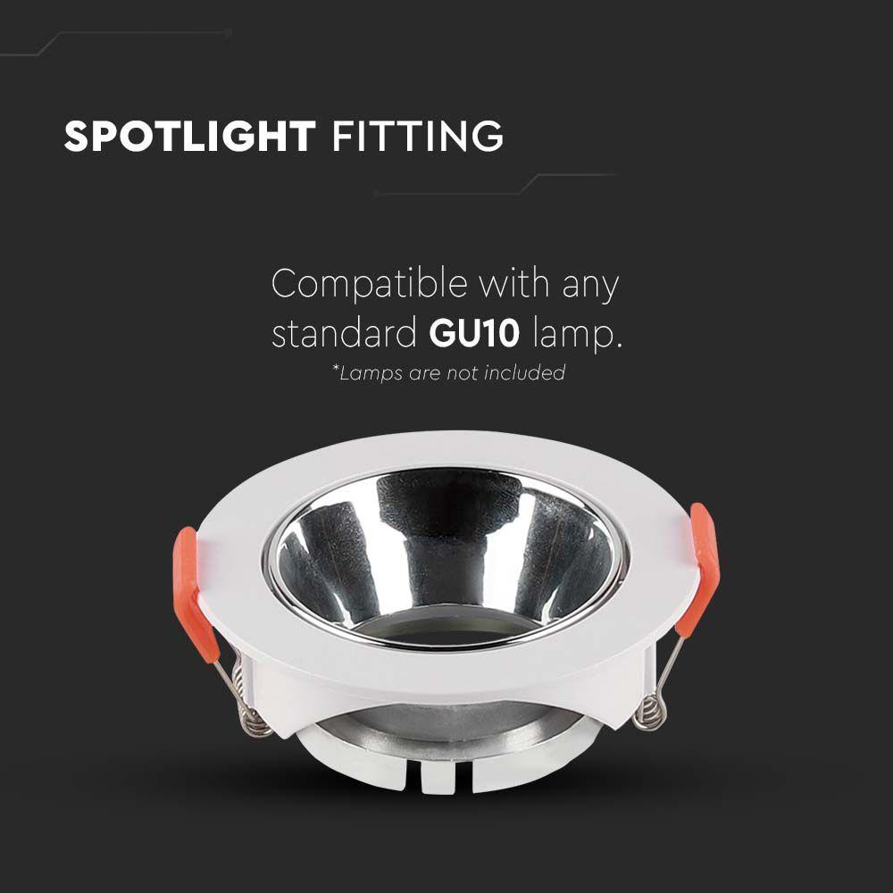 VT-931 GU10 FITTING ROUND WHITE FRAME+CHROME REFLECTOR