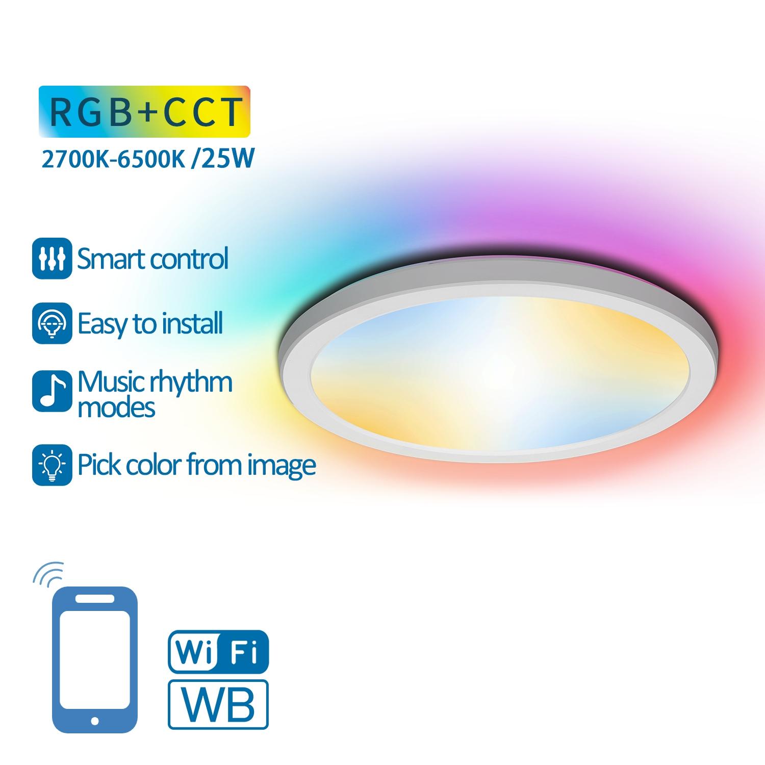 Lampa sufitowa WiFi WB Smart Ultrathin 25W(CCT 22W+RGB 3W,2700K-6500K)