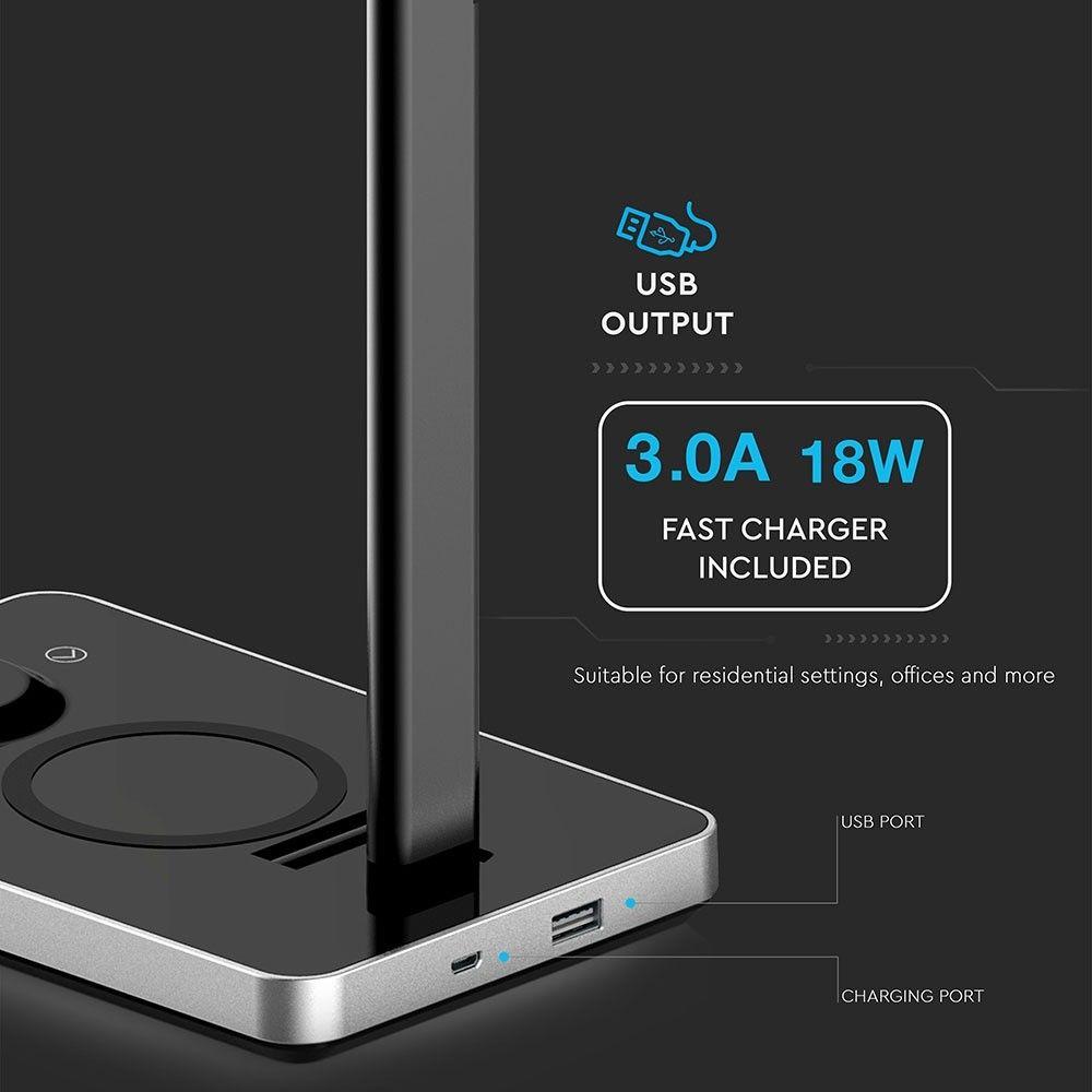 VT-7505 5W LED TABLE LAMP WITH WIRELESS CHARGER 2700K-6500K BLACK