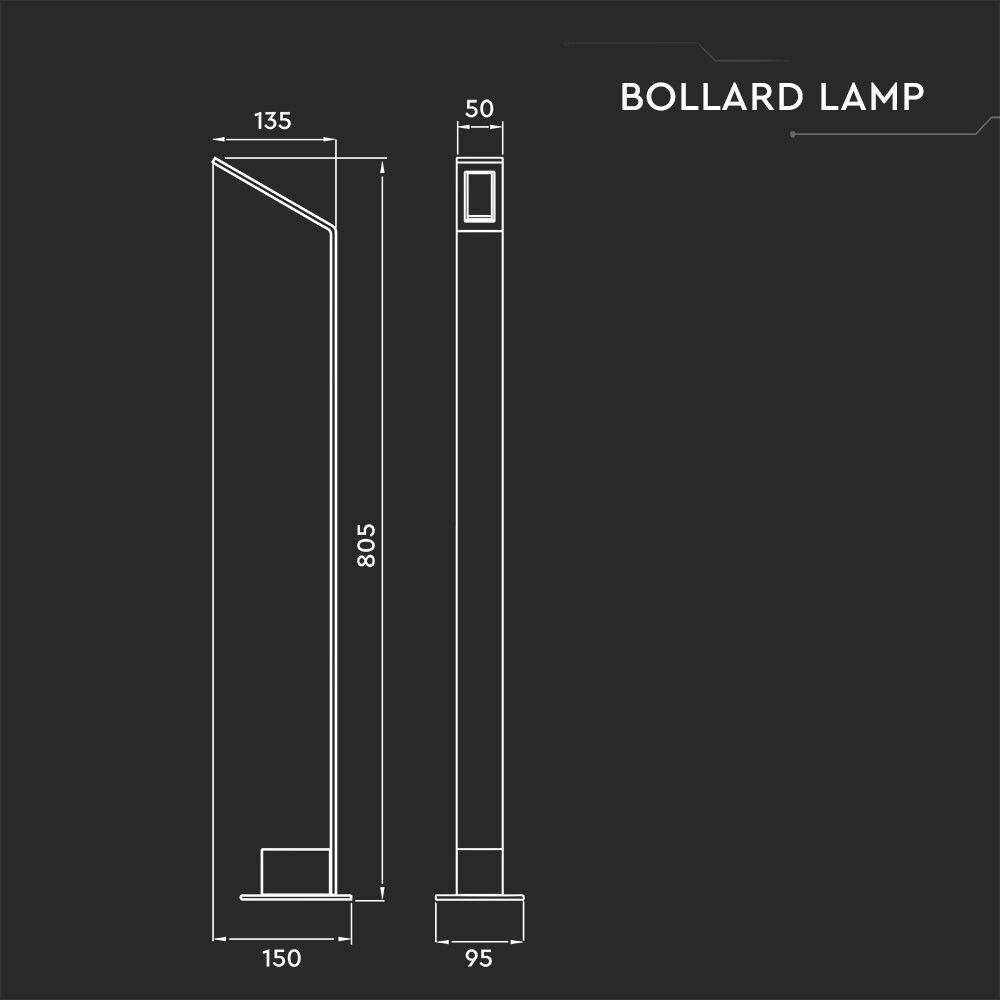 7W Słupek ogrodowy LED, Barwa:4000K, IP54, Obudowa: Szara, VTAC, SKU 8681