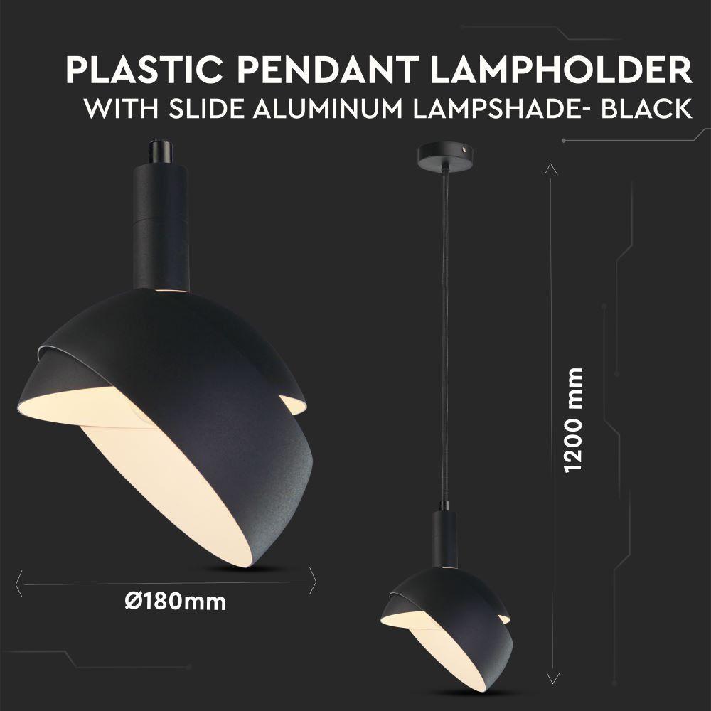 VT-7100 E14 PLASTIC PENDANT LAMPHOLDER WITH SLIDE ALUMINUM LAMPSHADE- BLACK