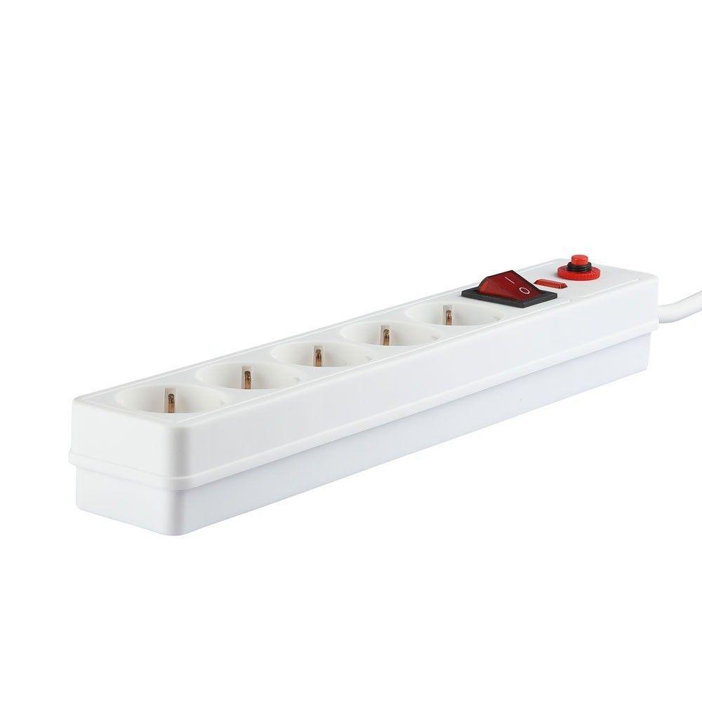 Housing strip with switch and fuse 5 GN., 3x1.5 X 1.4M, White, VTAC, SKU 8818