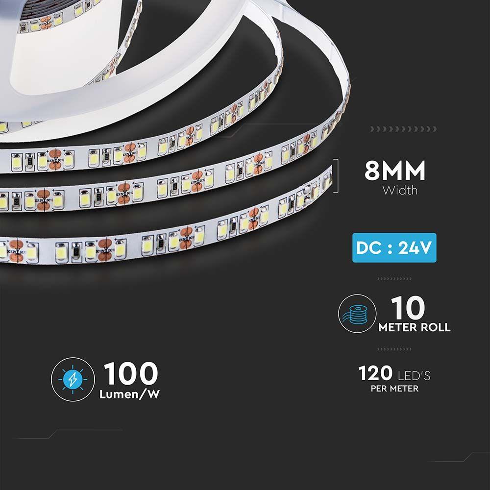 VT-2835 120 8W/M LED STRIP LIGHT 4000K IP20 24V DOUBLE PCB (10M/ROLL)(PRICE PER M)