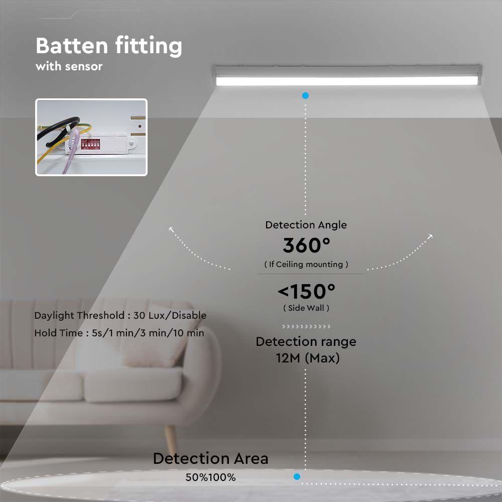 VT-4004S 20W/30W/40W LED BATTEN FITTING SENSOR-4FT SAMSUNG CHIP CCT 3IN1 135LM/W