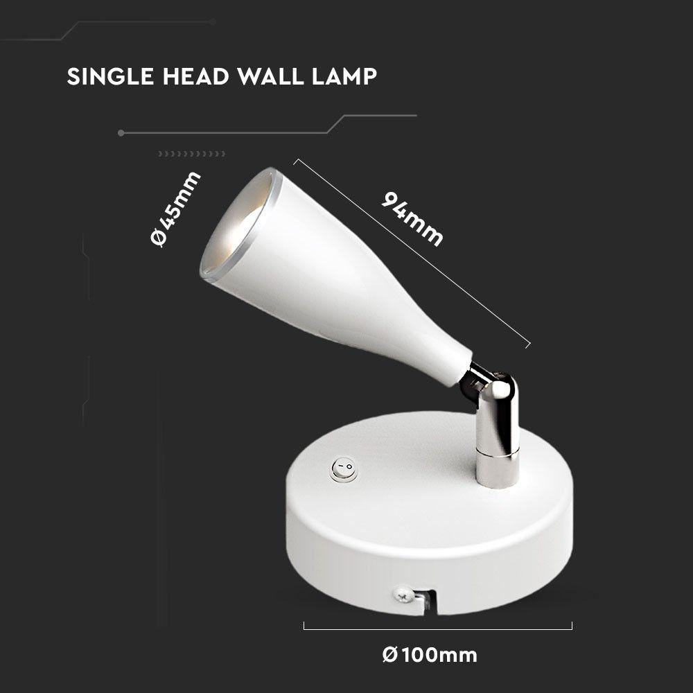 4.5W Kinkiet LED z wyłącznikiem, Barwa:4000K, Biały, VTAC, SKU 8677