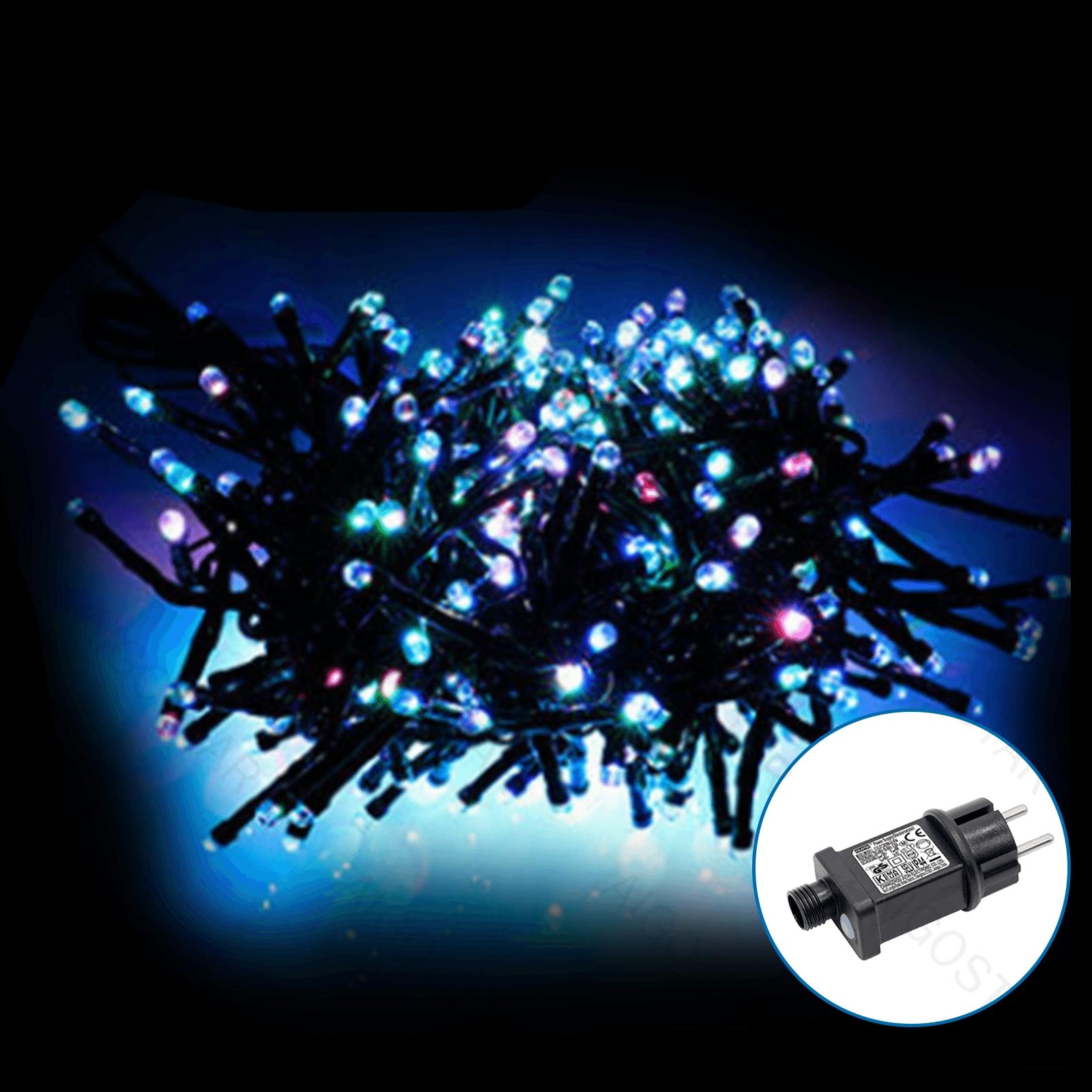 Low Voltage Firecracker String Lights-RGBY-3M+10M-100LED-10CM/LED-green black wire-8blink+time+IP44