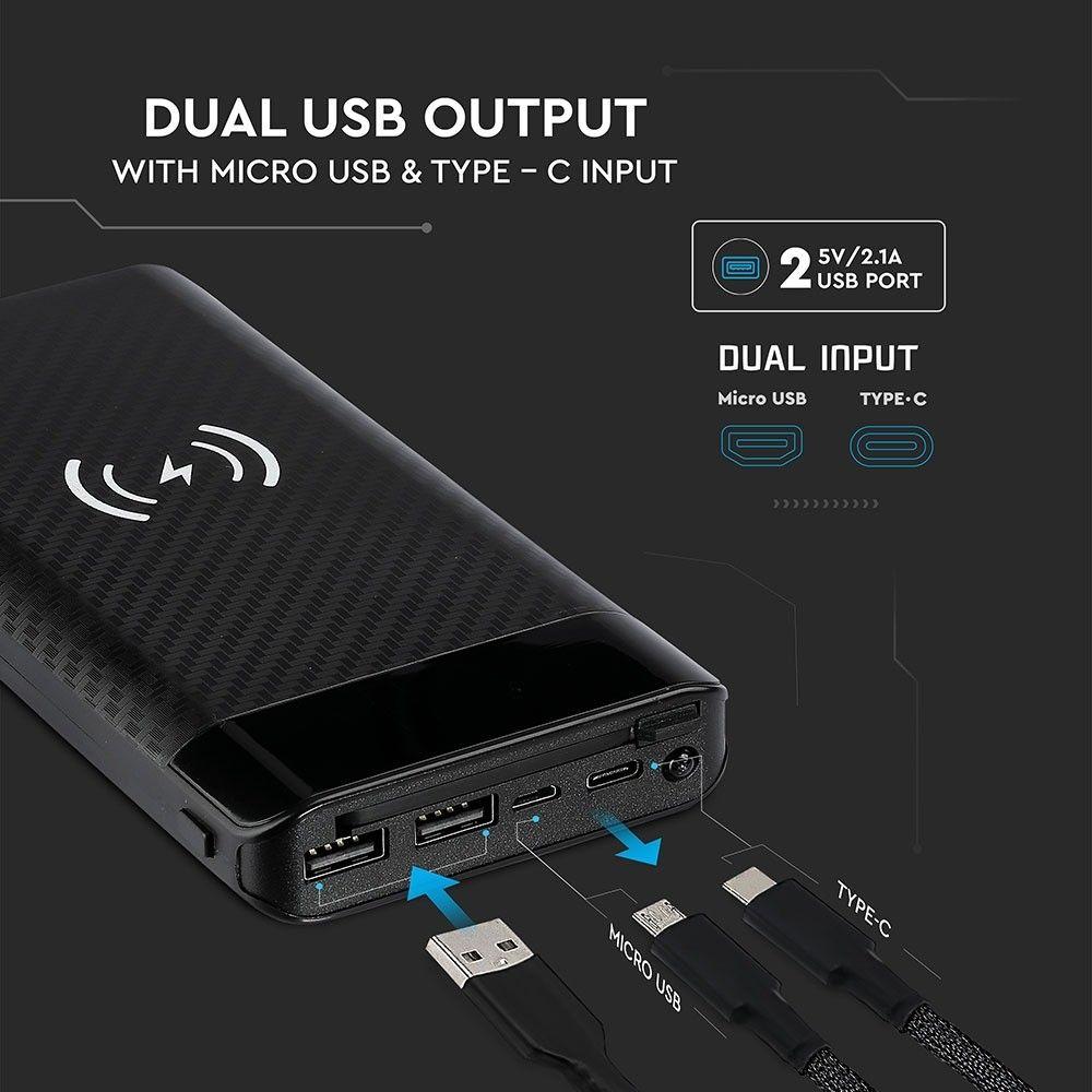 VT-3508 20000mah WIRELESS POWER BANK WITH MICRO USB CABLE-BLACK