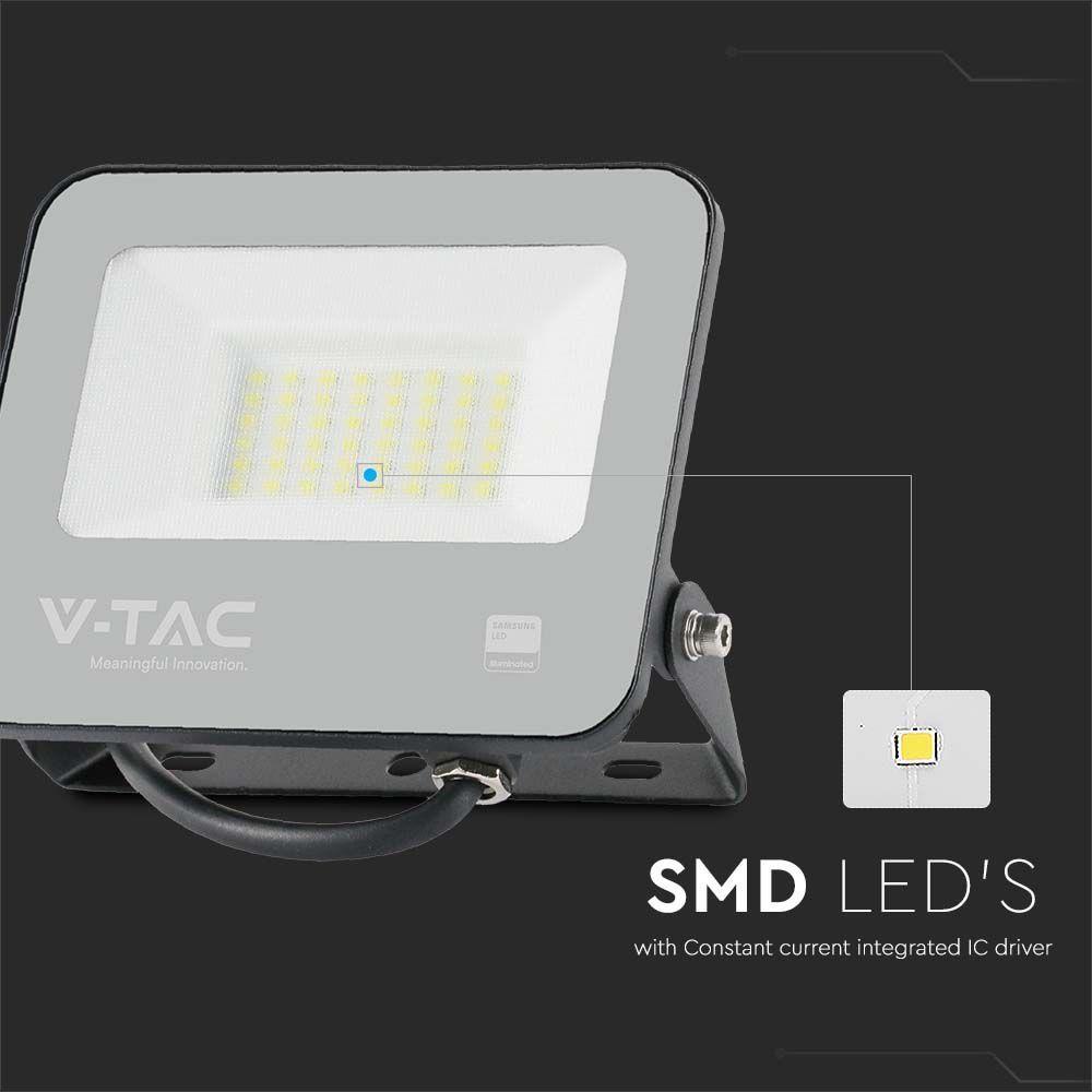 VT-4435 30W FLOODLIGHT 4000K BLACK BODY GREY GLASS 185LM/W