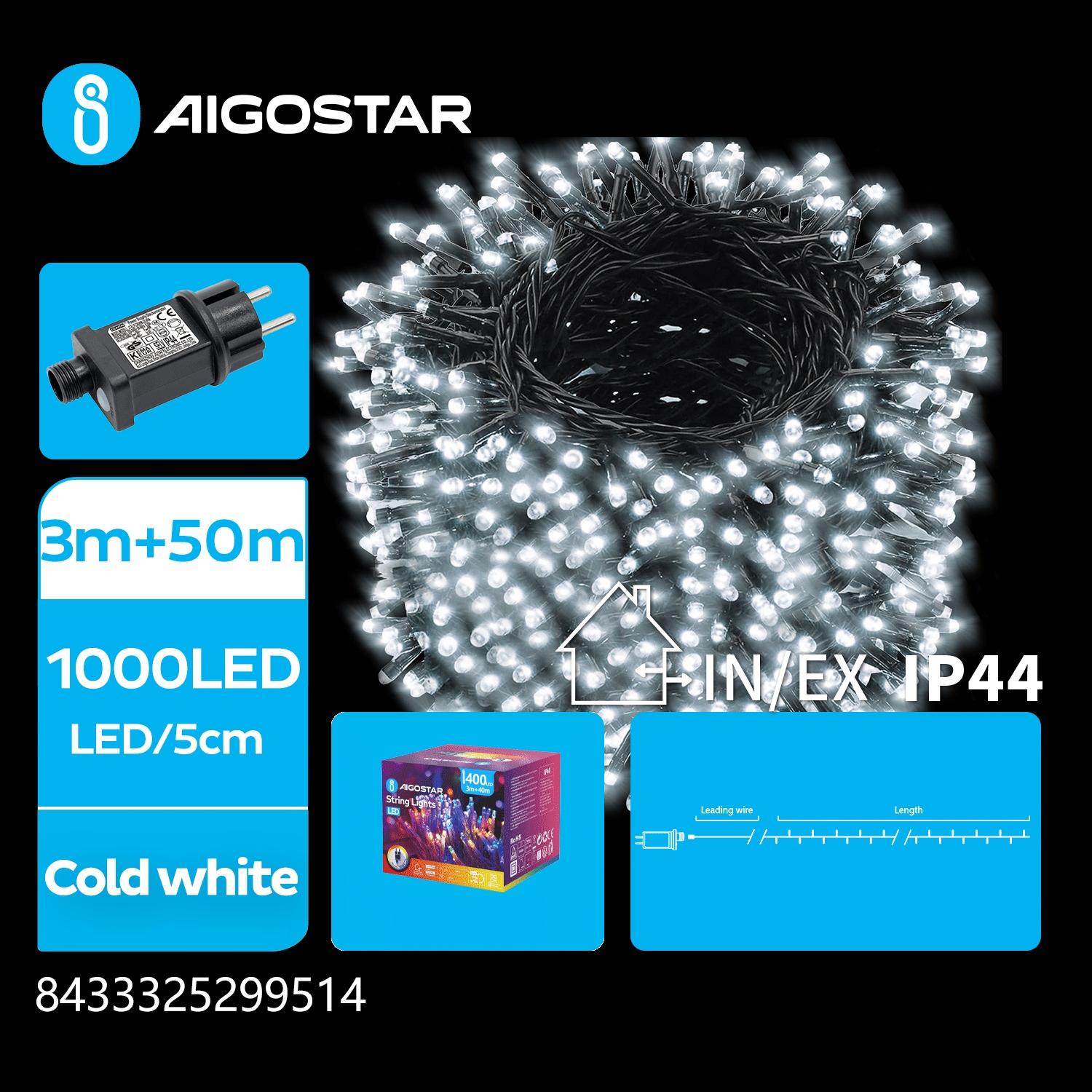 Low voltage flat string lights, cold white, 50m