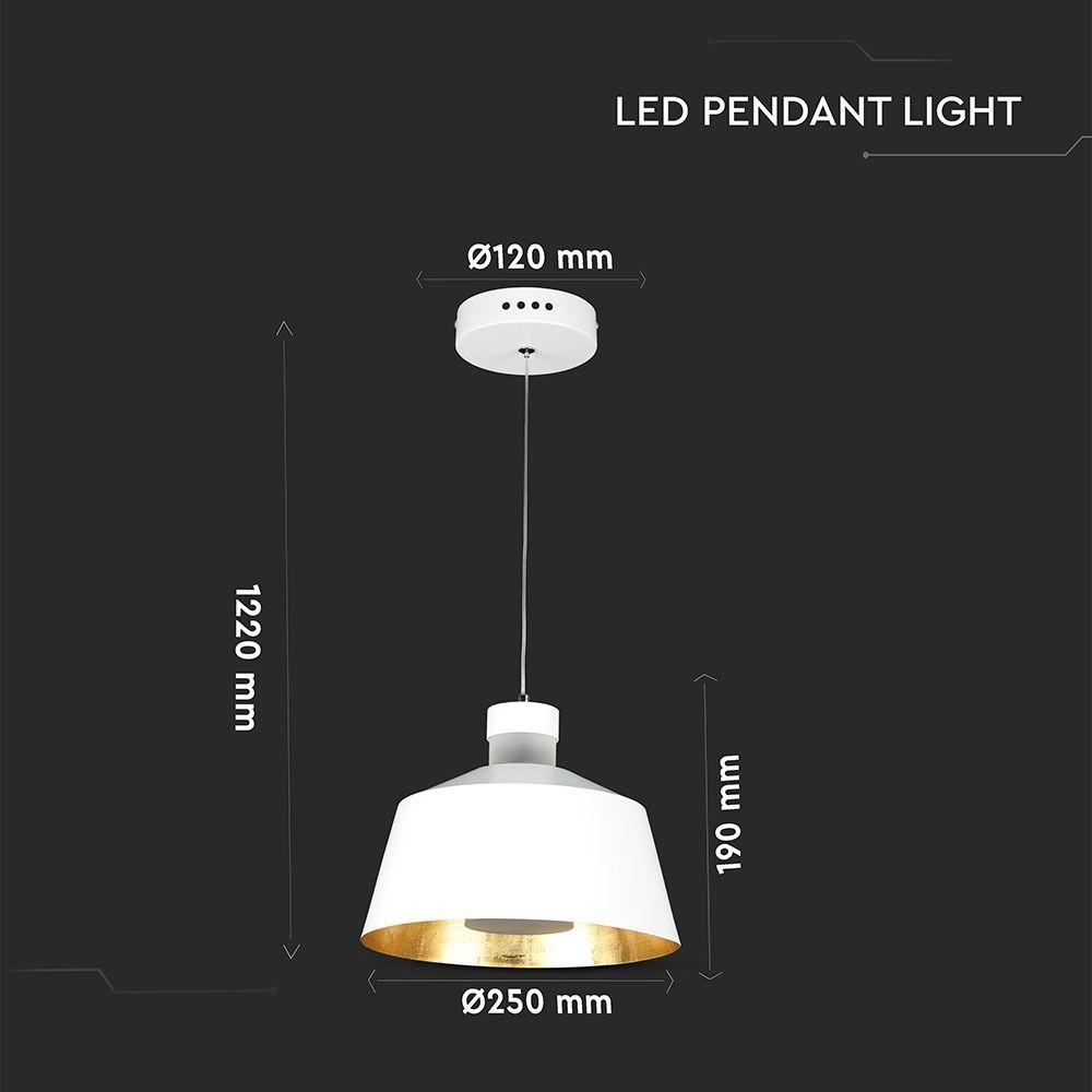 7W Lampa Wisząca LED, Klosz: Akryl, Biały, Barwa:3000K, VTAC, SKU 3937