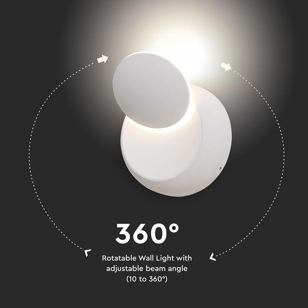 5W Kinkiet okrągły LED, CHIP BRIDGELUX, Barwa:4000K, Biały, VTAC, SKU 217093