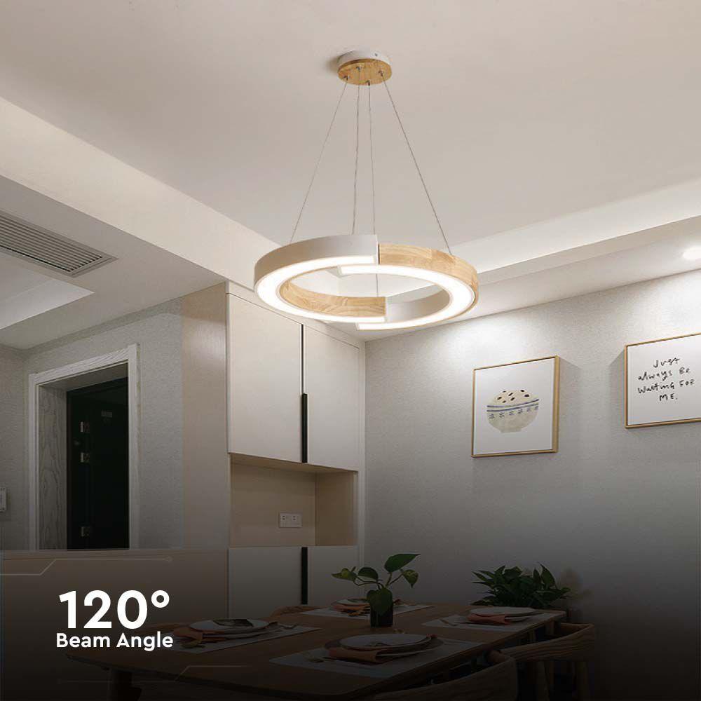 Lampa wisząca LED (43*100), Barwa: 4000K, Obudowa: Biała drewniana      , VTAC, SKU 10089