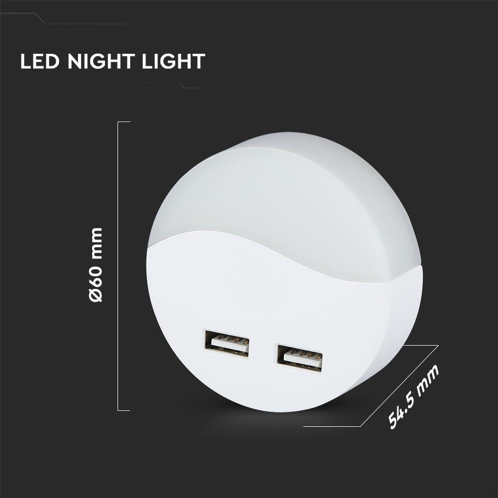 VT-84 0.45W LED NIGHT LIGHT(EU PLUG) WITH USB & SAMSUNG CHIP 3000K-ROUND