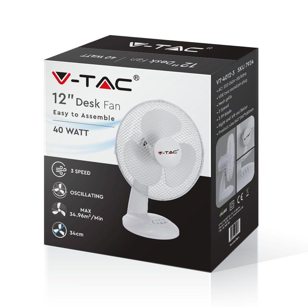 VT-4012-3 40W DESK FAN WITH KNOCK-DOWN BASE-4 BUTTONS-3 BLADES(12INCH)