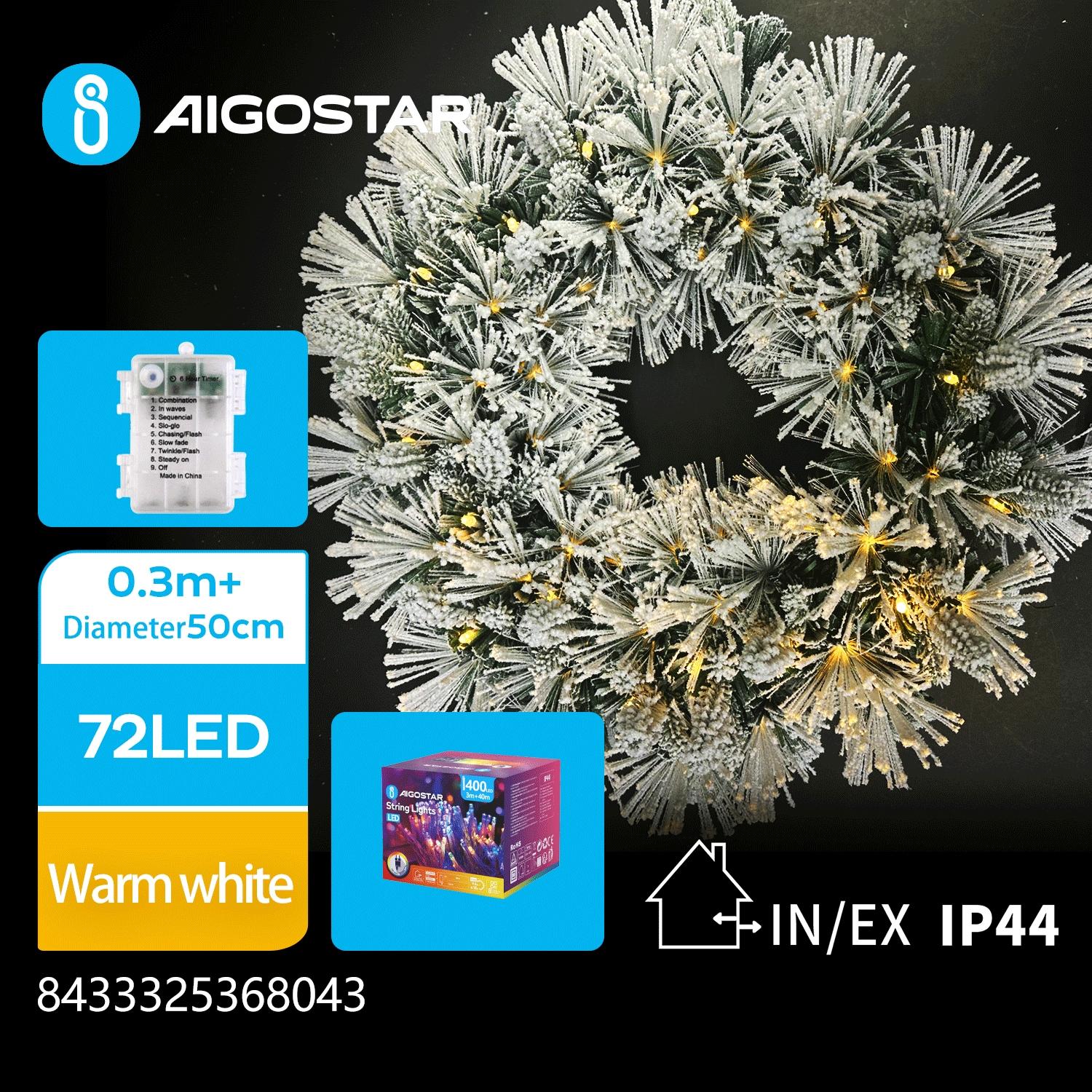 3AA battery light-up plush wreath, Φ50cm, warm white