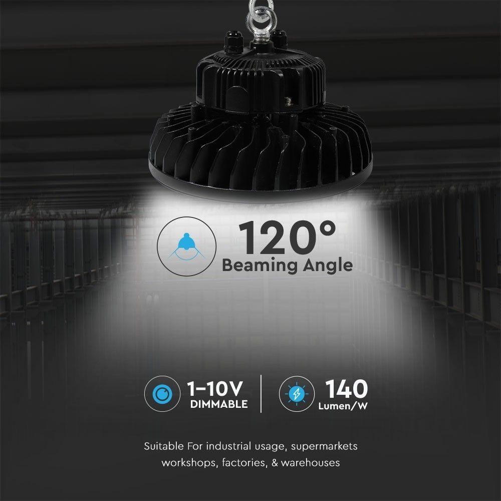 200W HIGHBAY, Zasilacz: MEANWELL, Chip SAMSUNG, Barwa:6400K, Obudowa: Czarna, Skuteczność: 140lm/W, VTAC, SKU 58111