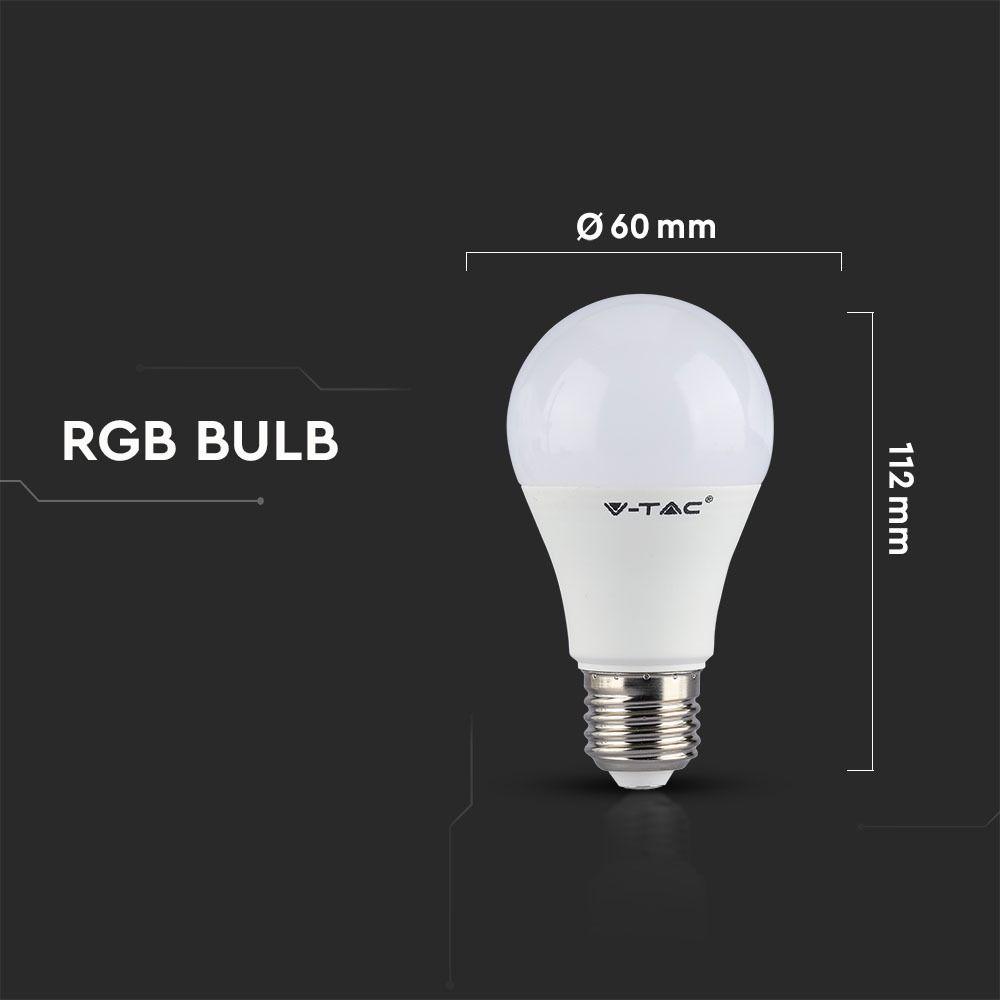 6W A60 Żarówka LED sterowana pilotem, Barwa:RGB+4000K, Trzonek:E27, VTAC, SKU 7150