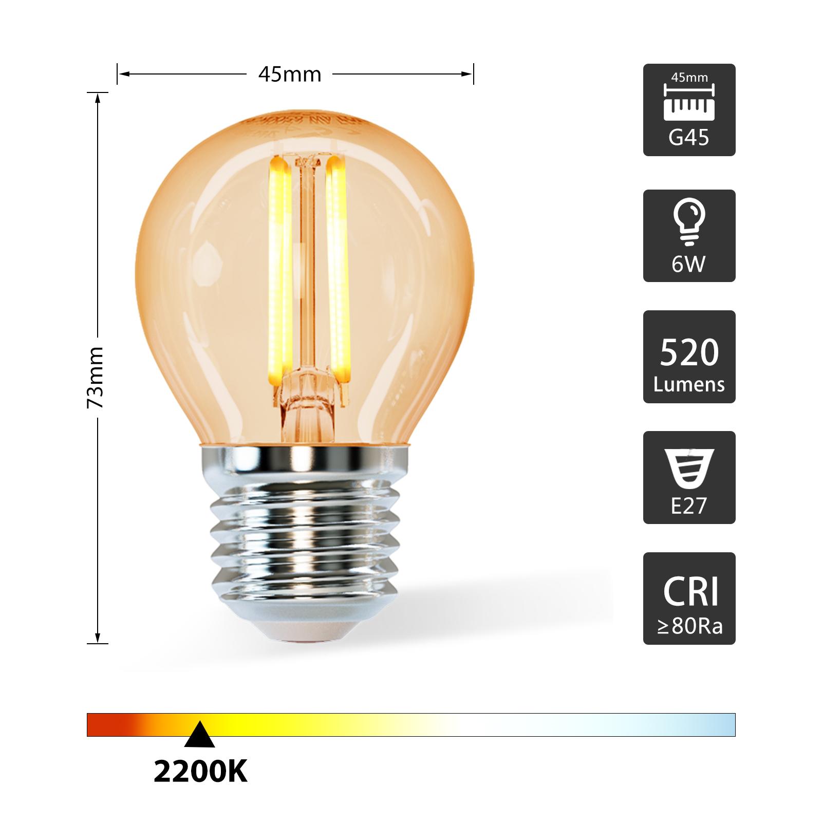 LED Filament Bulb (Amber) G45 E27 6W