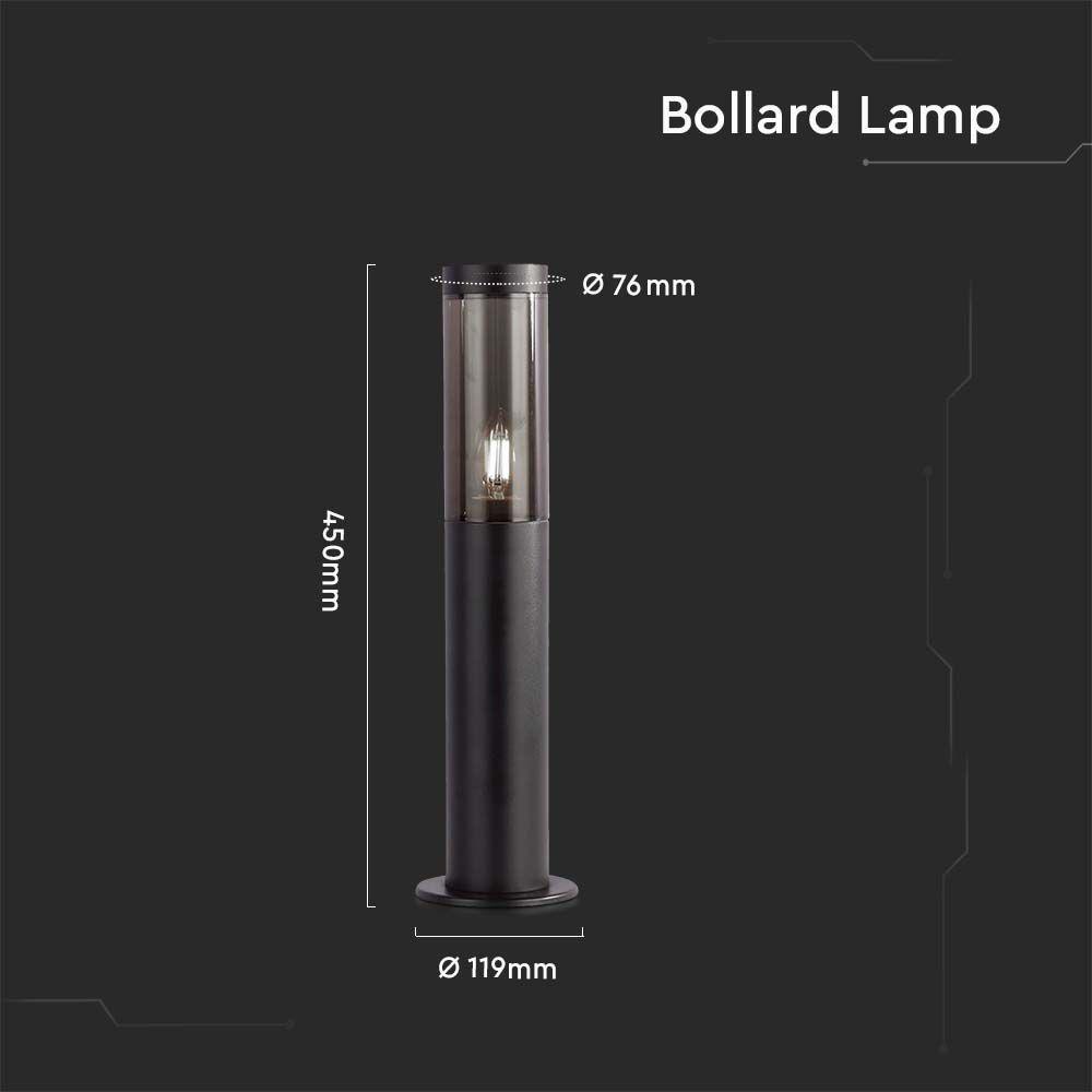 VT-1184 BOLLARD GARDEN FITTING LIGHT E27 (76x119x450mm) SMOKE PLASTIC/SS BLACK BODY IP44