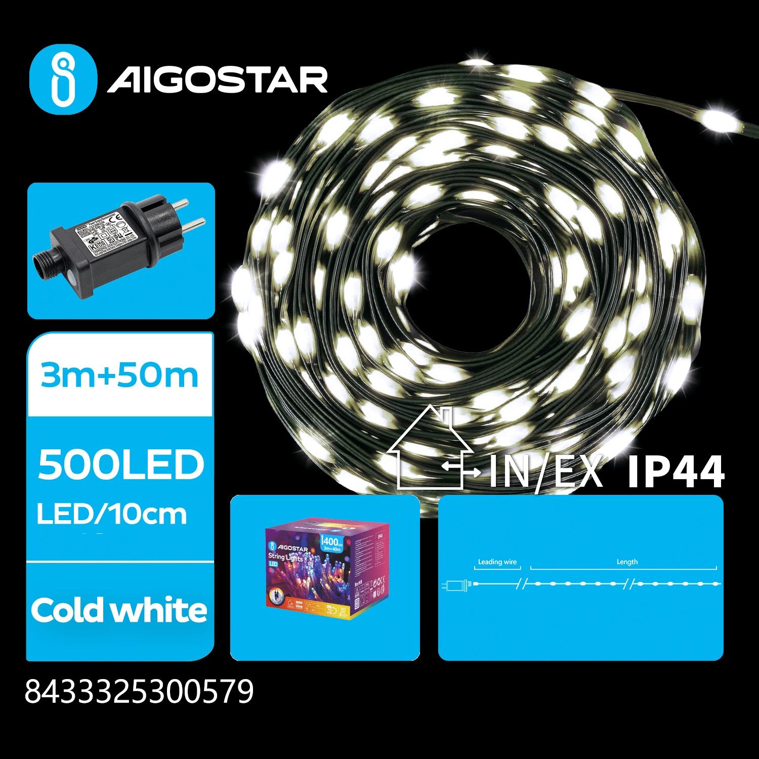 Low voltage string lights(PVC & copper), cold white, 50m