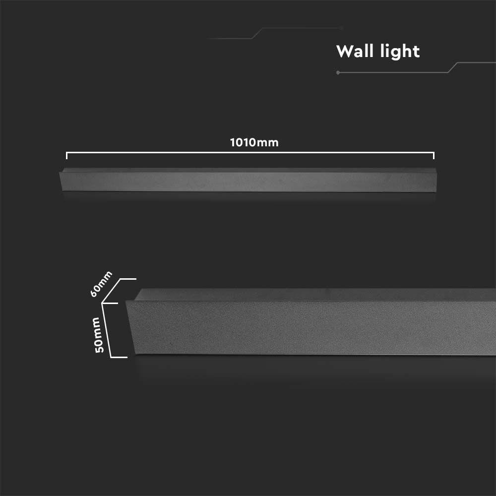 16W Lampa ścienna LED (1010*60*50mm), Barwa: 3000K, Obudowa: Antracyt      , VTAC, SKU 10434