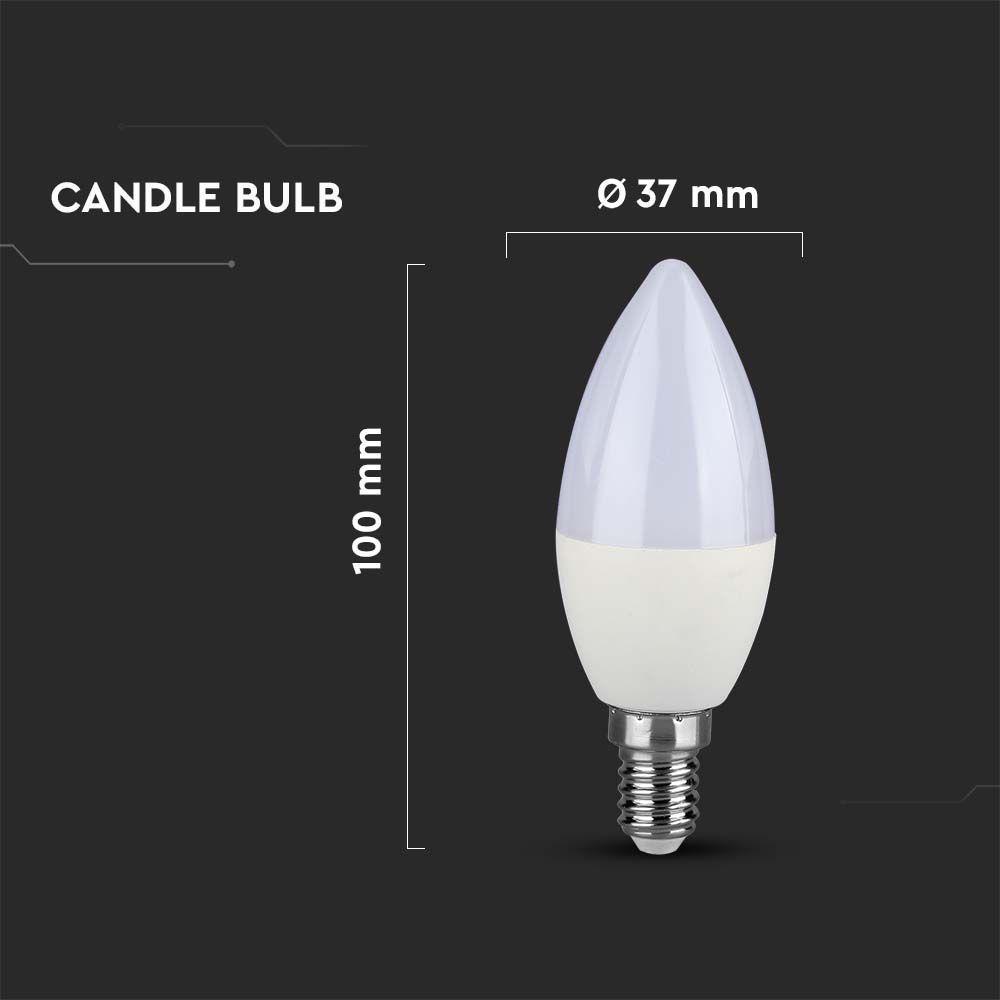 4.5W Żarówka LED C35, Barwa:6500K, Trzonek: E14, VTAC, SKU 2142411