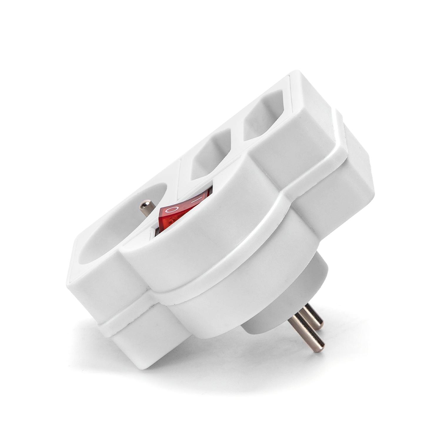 French 3-Way Adaptor (With Switch) 2*16A+1*2.5A White