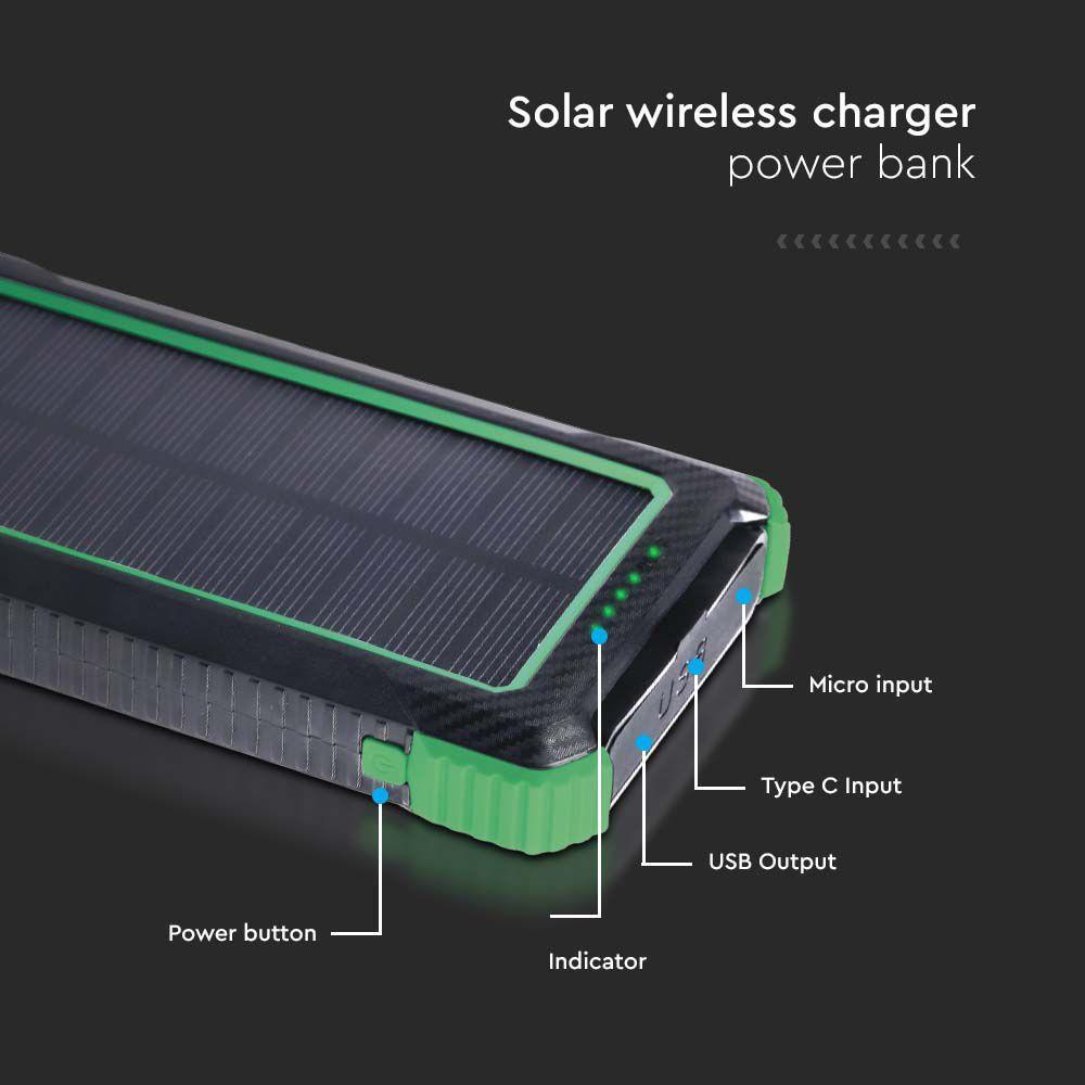 Power Bank, Ładowanie solarne, 10000mAh, Czarny, VTAC, SKU 7835