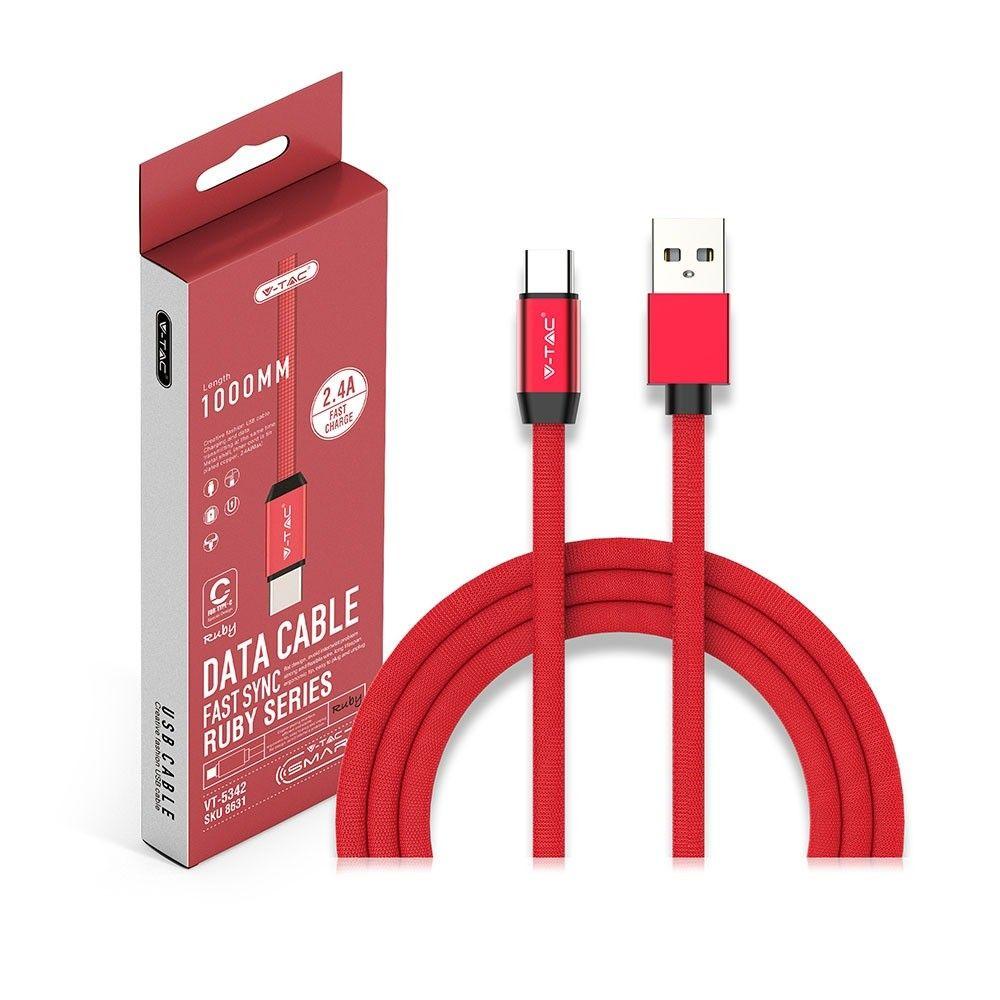 Przewód USB typ: C, 1m, Czerwony, VTAC, SKU 8631